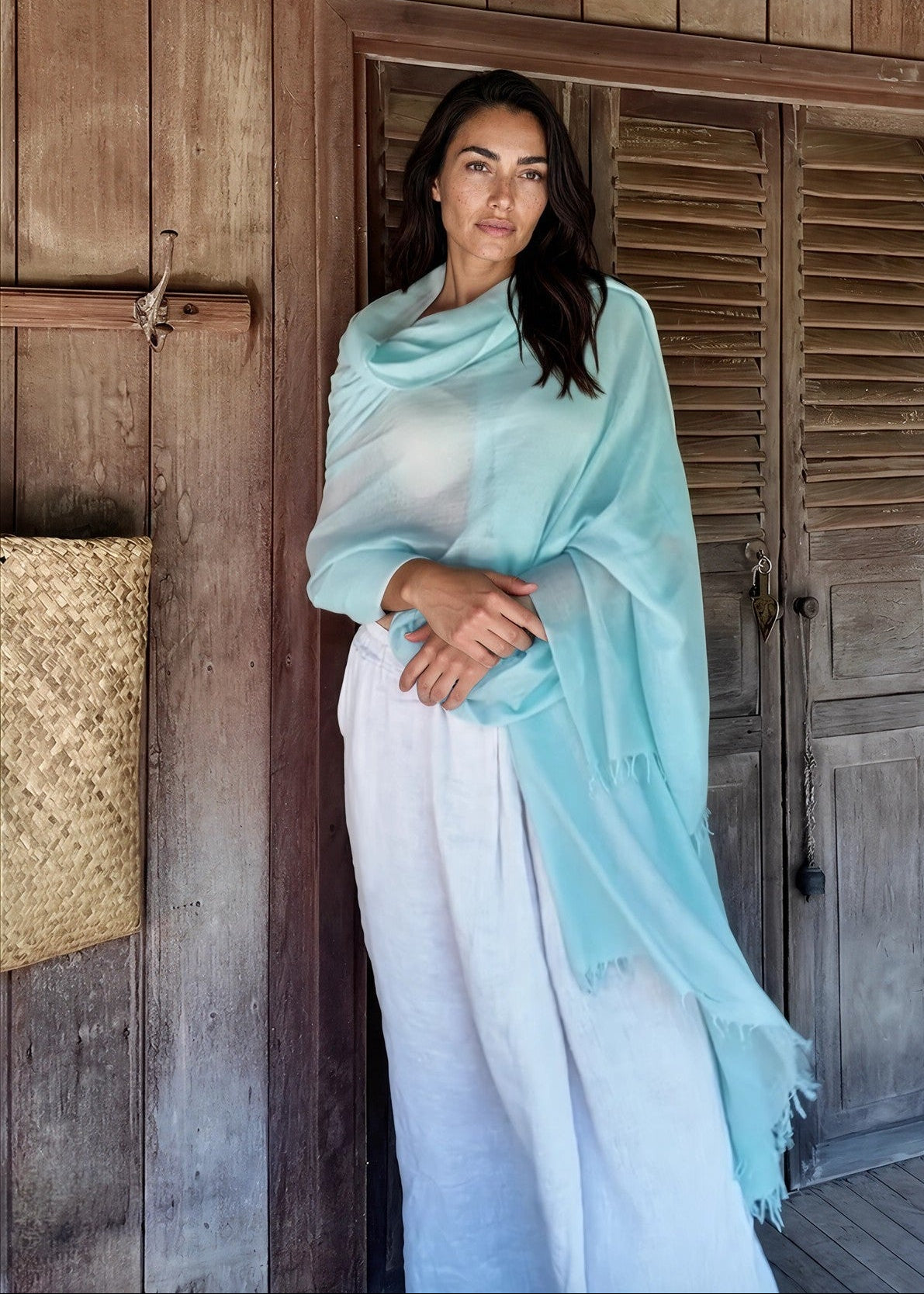 Premium Opal Blue Cashmere Wrap - Handwoven Himalayan Luxury Scarf