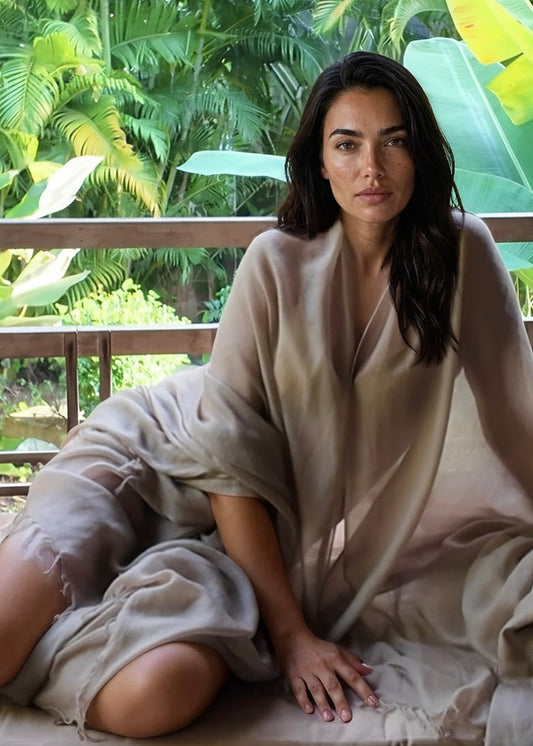 Taupe Cashmere Wrap – Handwoven Himalayan Luxury Shawl