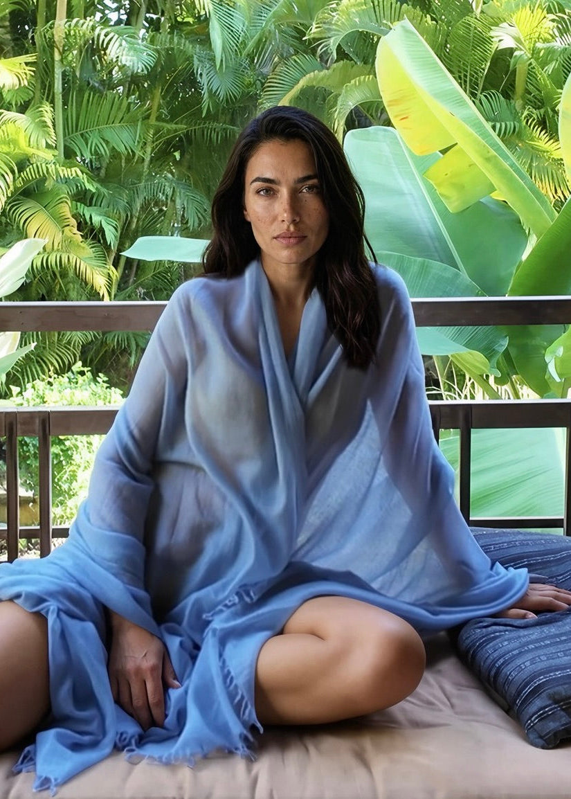 Premium Faded Denim Cashmere Wrap - Handwoven Himalayan Luxury Scarf