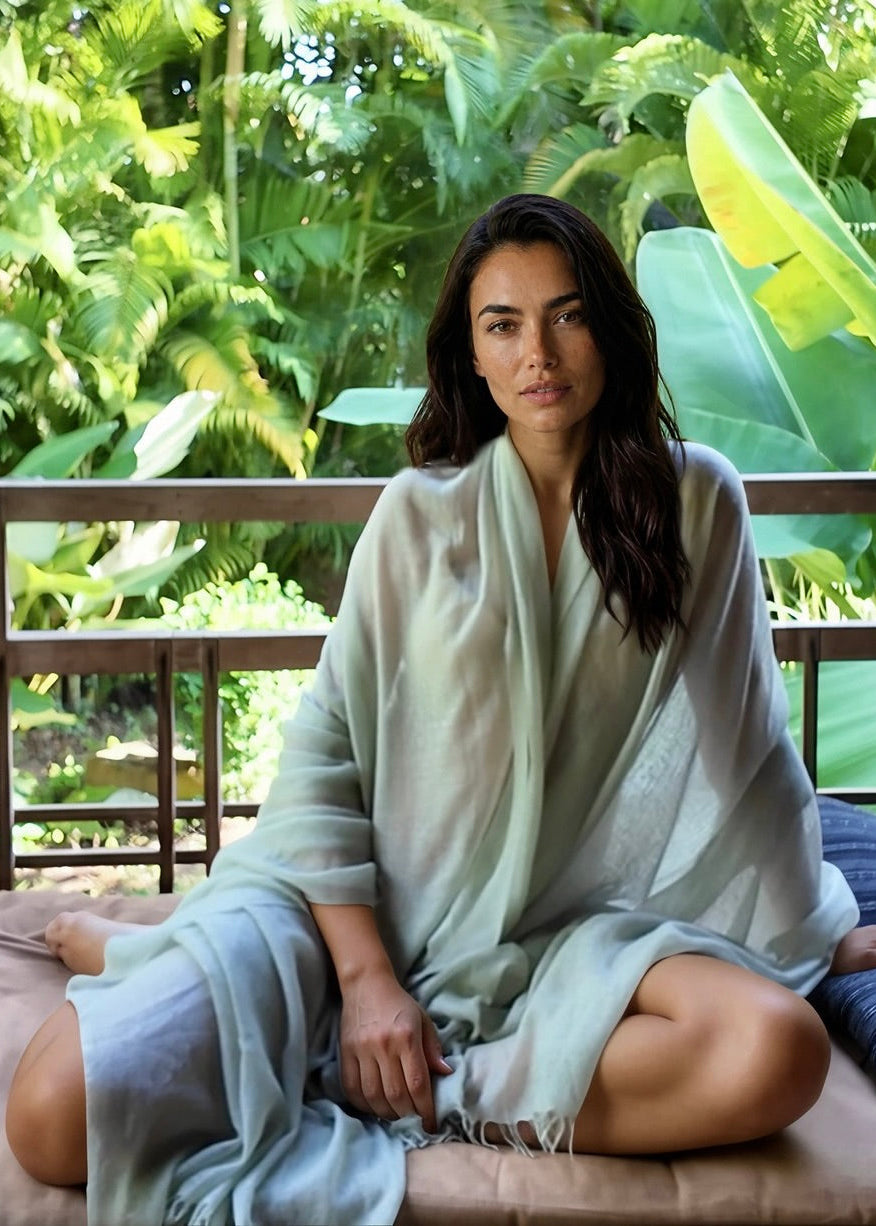 Premium Celadon Pure Cashmere Wrap - Handwoven Himalayan Luxury Scarf