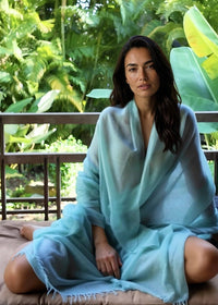 Premium Opal Blue Cashmere Wrap - Handwoven Himalayan Luxury Scarf