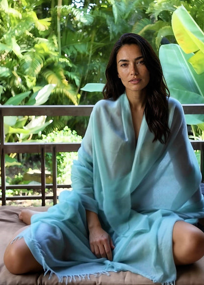 Premium Opal Blue Cashmere Wrap - Handwoven Himalayan Luxury Scarf