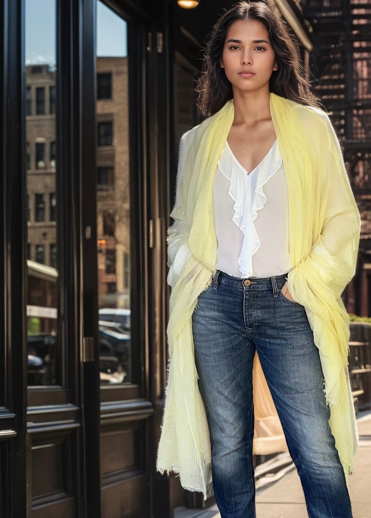 Premium Marigold Mist Cashmere Wrap - Luxury Lightweight Designer Shawl