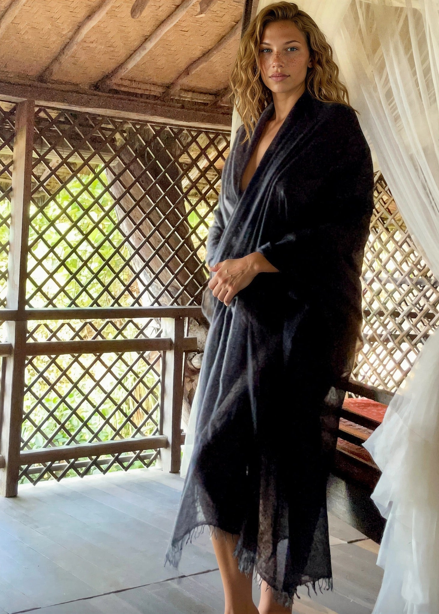 Premium Black Pure Cashmere Wrap - Handwoven Himalayan Luxury Scarf