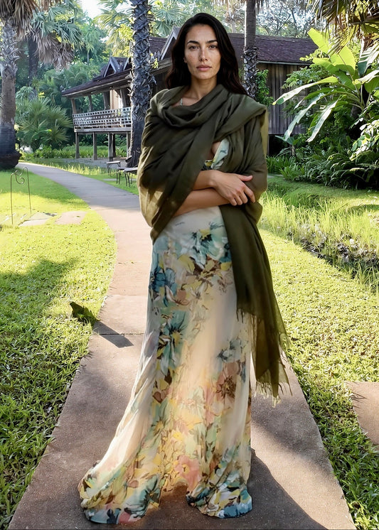 Olive Green Handwoven Cashmere Wrap | 100% Pure Himalayan Cashmere