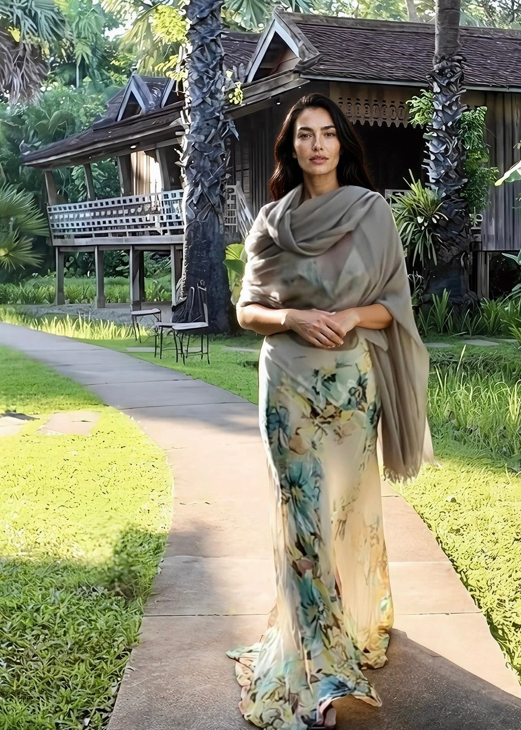 Taupe Cashmere Wrap – Handwoven Himalayan Luxury Shawl