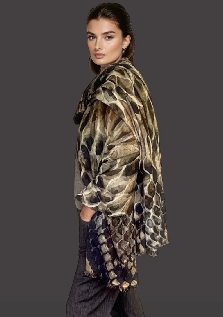 Premium Snake Print Travel Wrap - Designer Animal Print Luxury Cashmere
