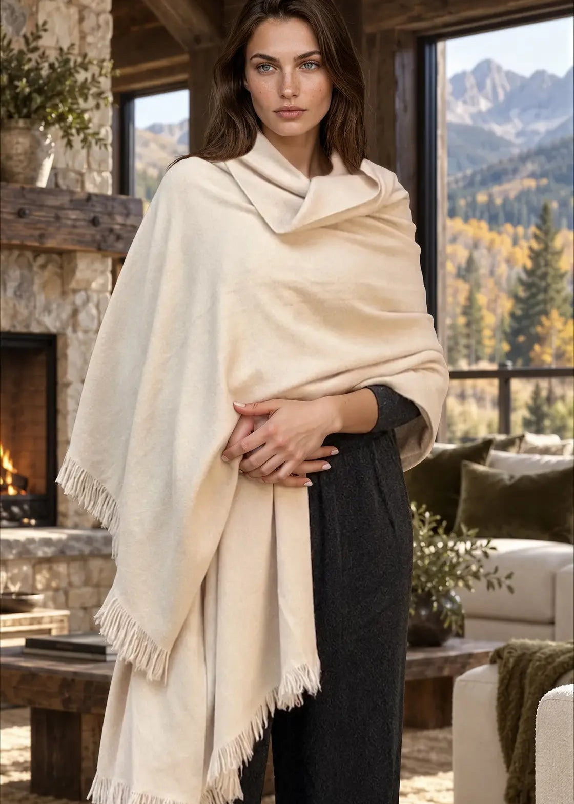 Heavyweight Plant-Dyed Cashmere Wrap - Natural