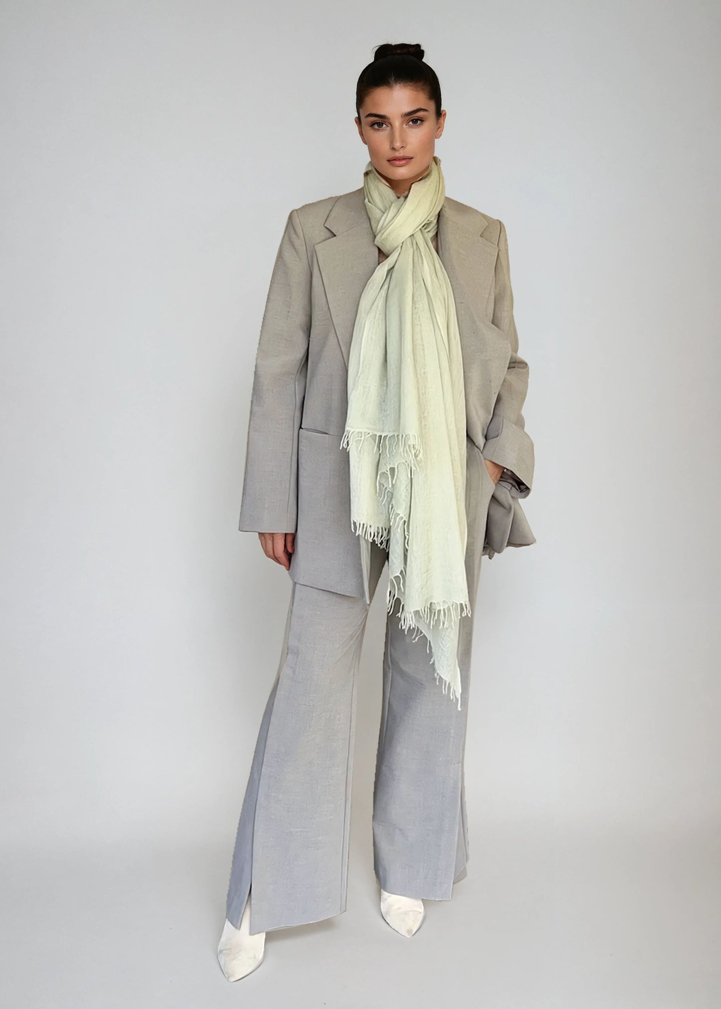 Premium Celadon Pure Cashmere Wrap - Handwoven Himalayan Luxury Scarf