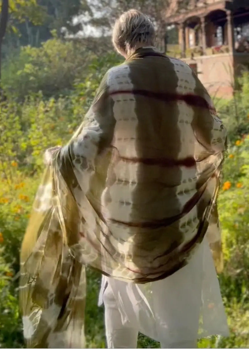 Forest Green, Brown & White Cashmere Wrap – Handloom Himalayan Limited Edition