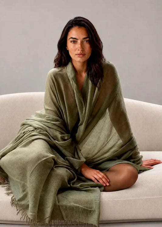 Olive Green Handwoven Cashmere Wrap | 100% Pure Himalayan Cashmere