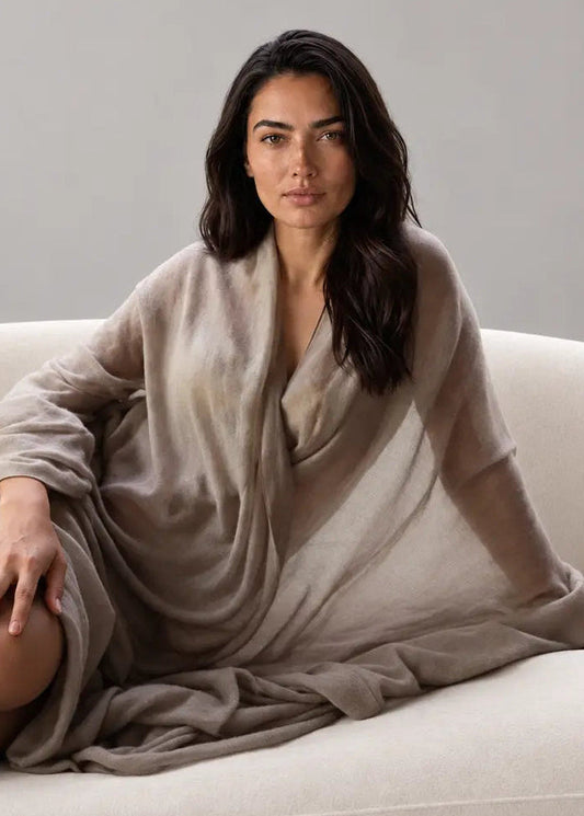 Taupe Cashmere Wrap – Handwoven Himalayan Luxury Shawl