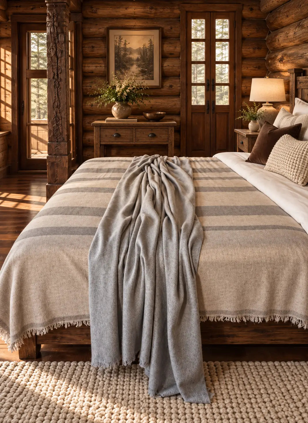 School Grey Cashmere Bed Throw / Blanket