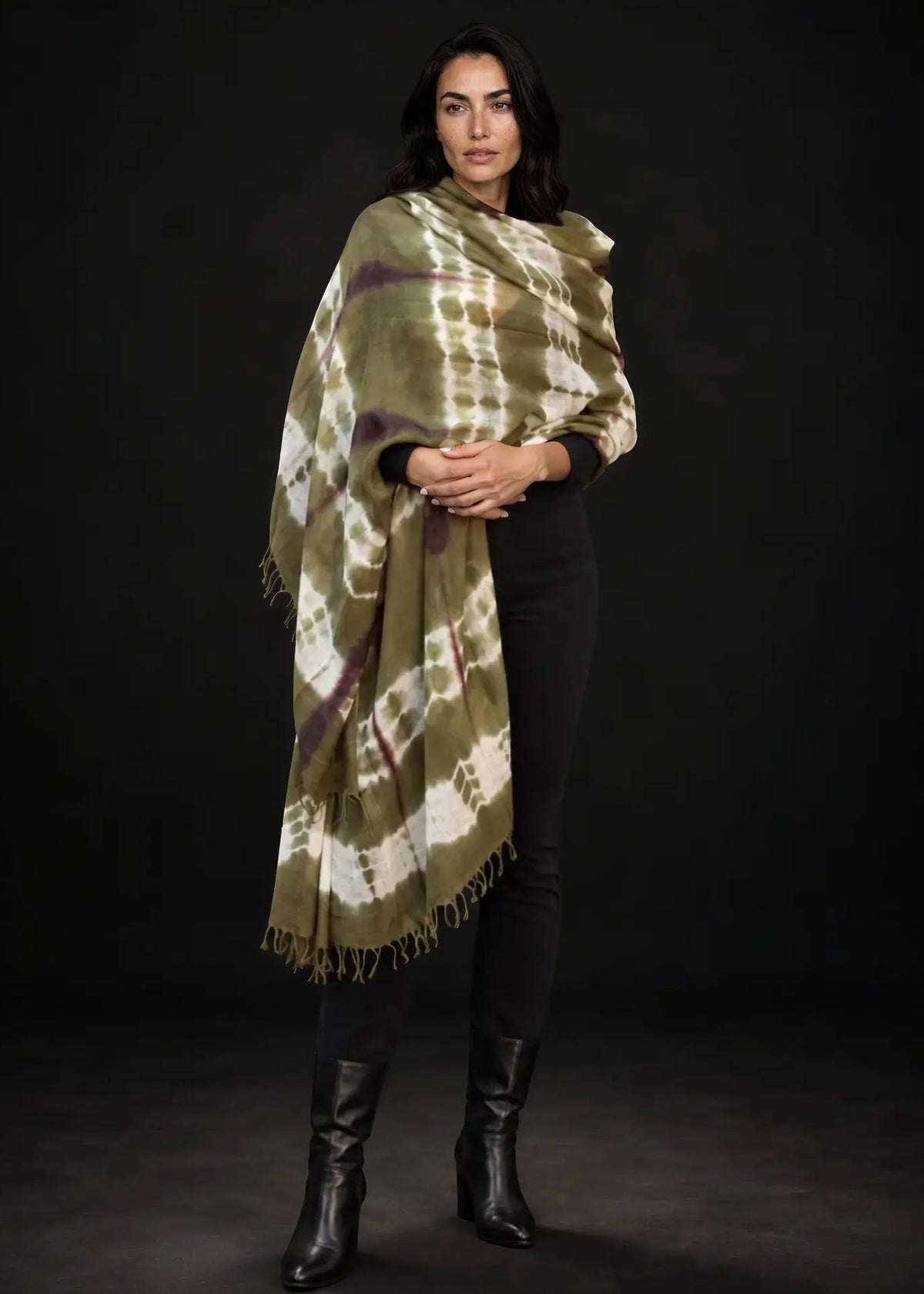 Forest Green, Brown & White Cashmere Wrap – Handloom Himalayan Limited Edition