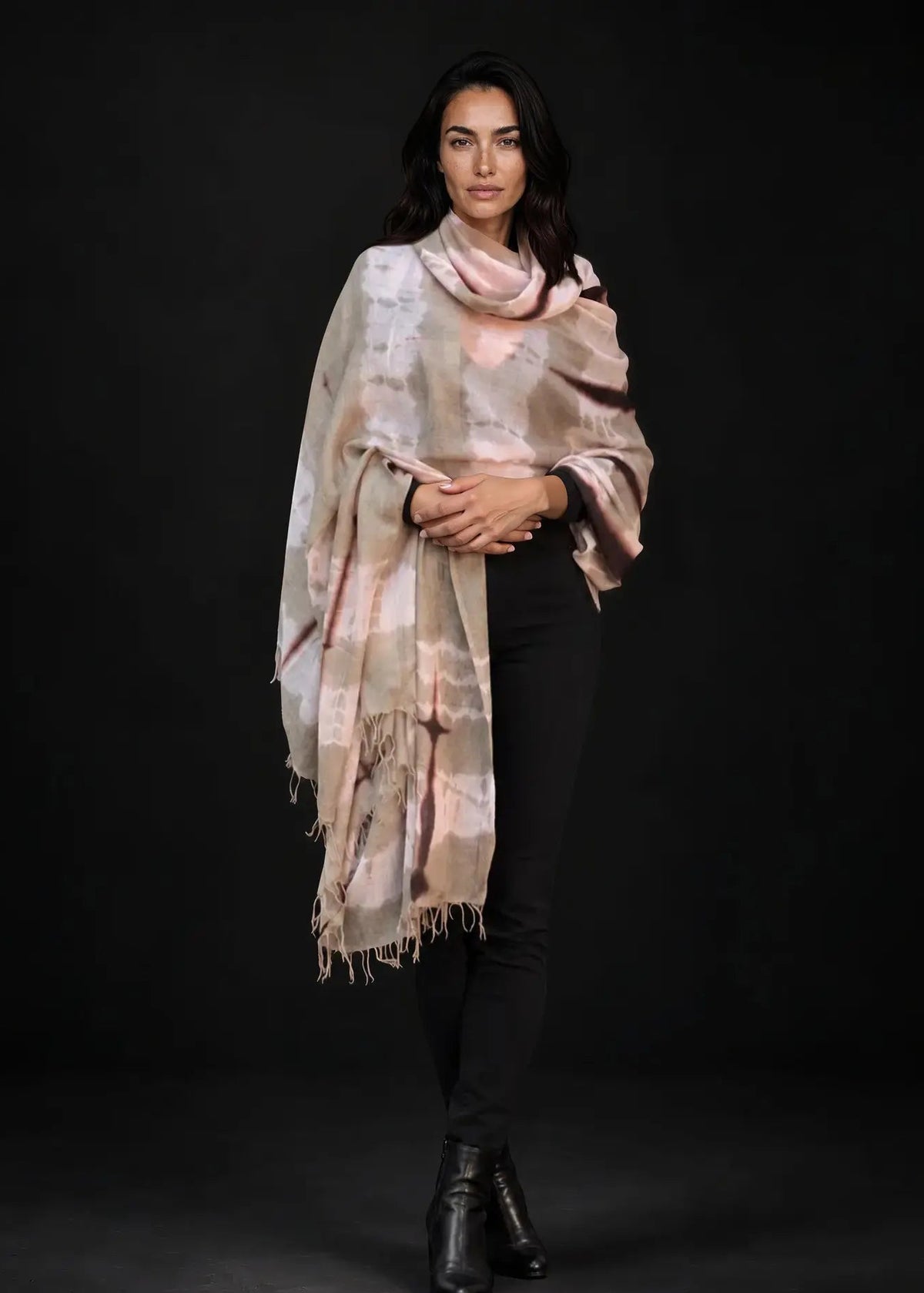 Premium Taupe & Soft Pink Cashmere Wrap – Handwoven Himalayan Limited Edition