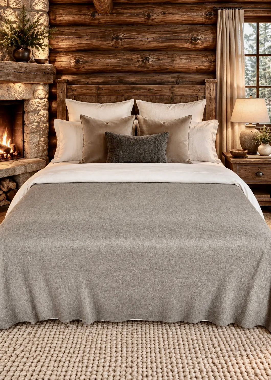 School Grey Cashmere Bed Throw / Blanket