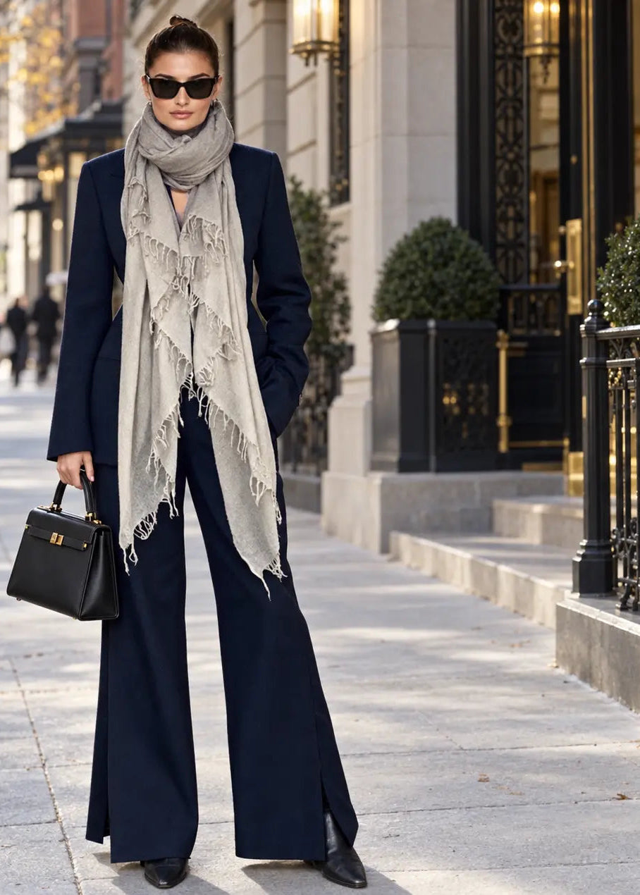 Taupe Cashmere Wrap – Handwoven Himalayan Luxury Shawl