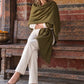 Olive Green Handwoven Pure Cashmere Wrap Heavy Weight