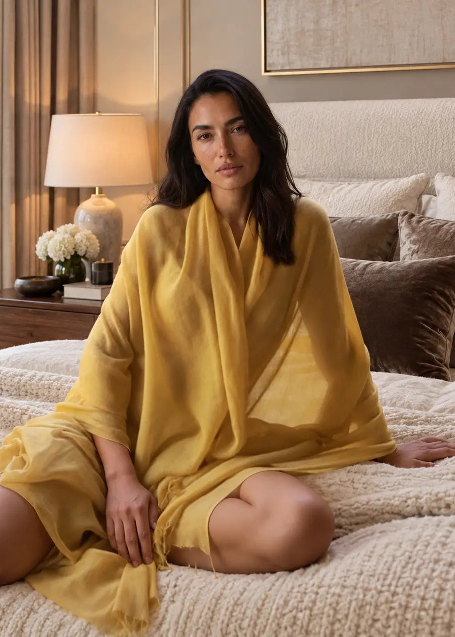 Saffron Cashmere Wrap – Handloom Himalayan Luxury Scarf