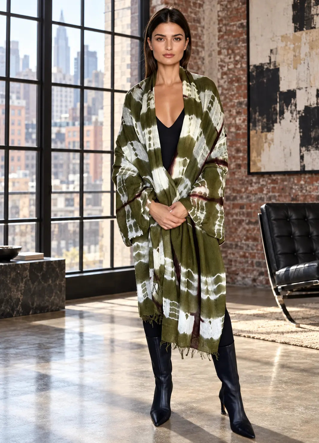 Forest Green, Brown & White Cashmere Wrap – Handloom Himalayan Limited Edition