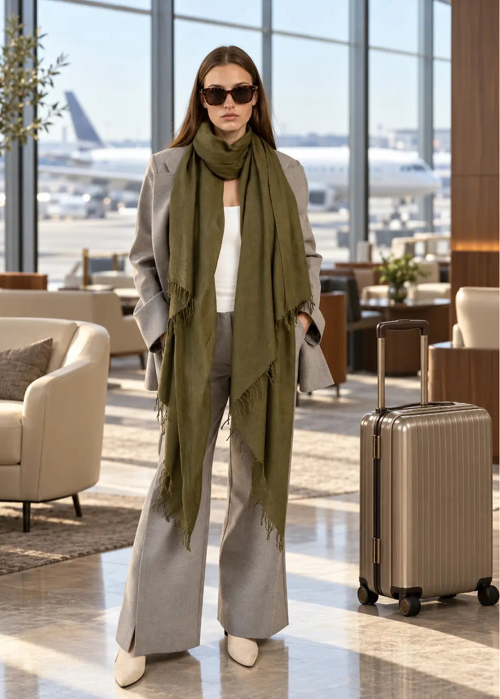 Olive Green Handwoven Cashmere Wrap | 100% Pure Himalayan Cashmere
