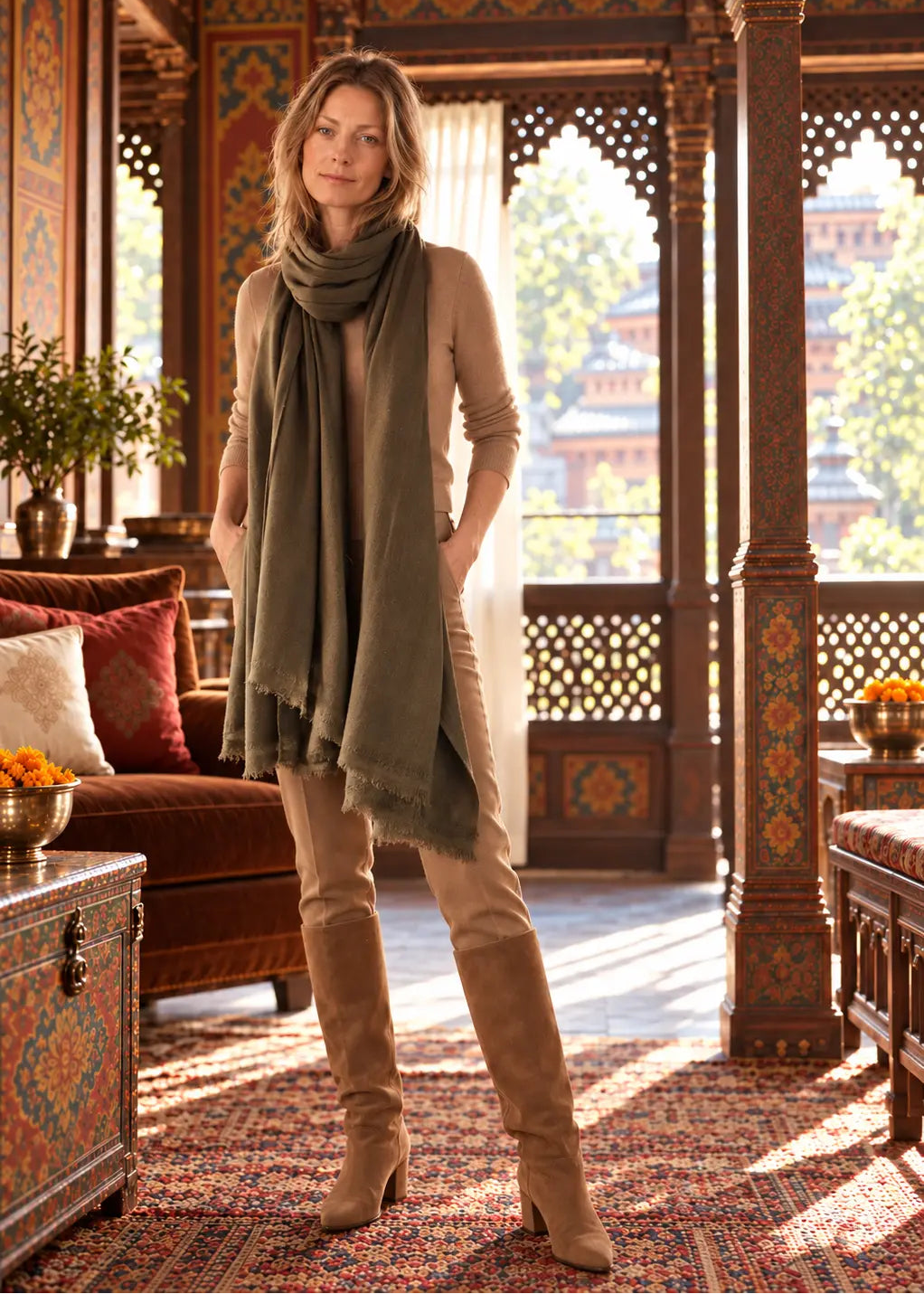 Olive Green - Light Weight Handwoven Cashmere Wool Blend
