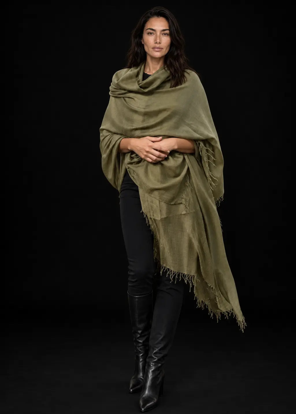 Olive Green Handwoven Cashmere Wrap | 100% Pure Himalayan Cashmere