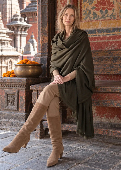 Olive Green - Light Weight Handwoven Cashmere Wool Blend
