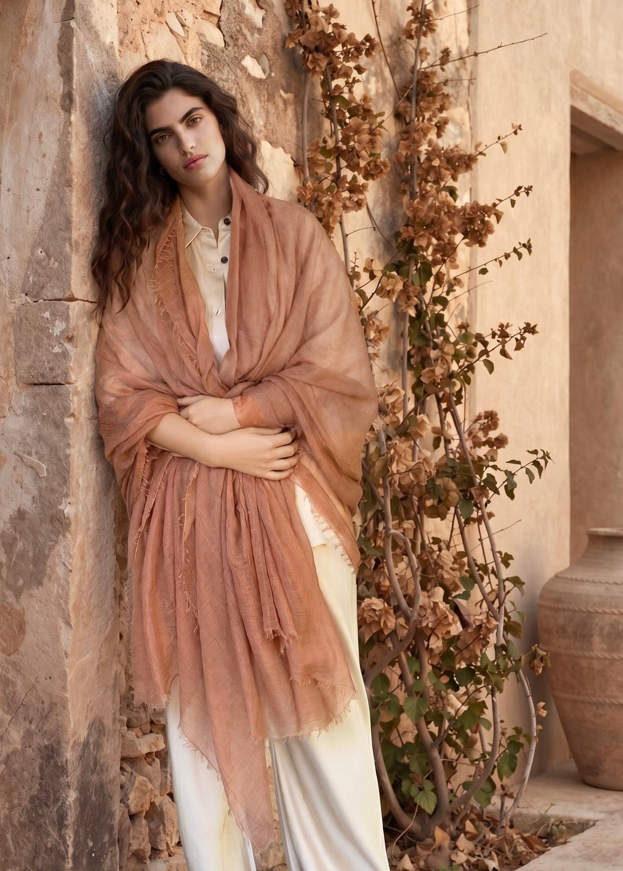 Premium Sunset Bronze Cashmere Wrap - Luxury Lightweight Designer Shawl