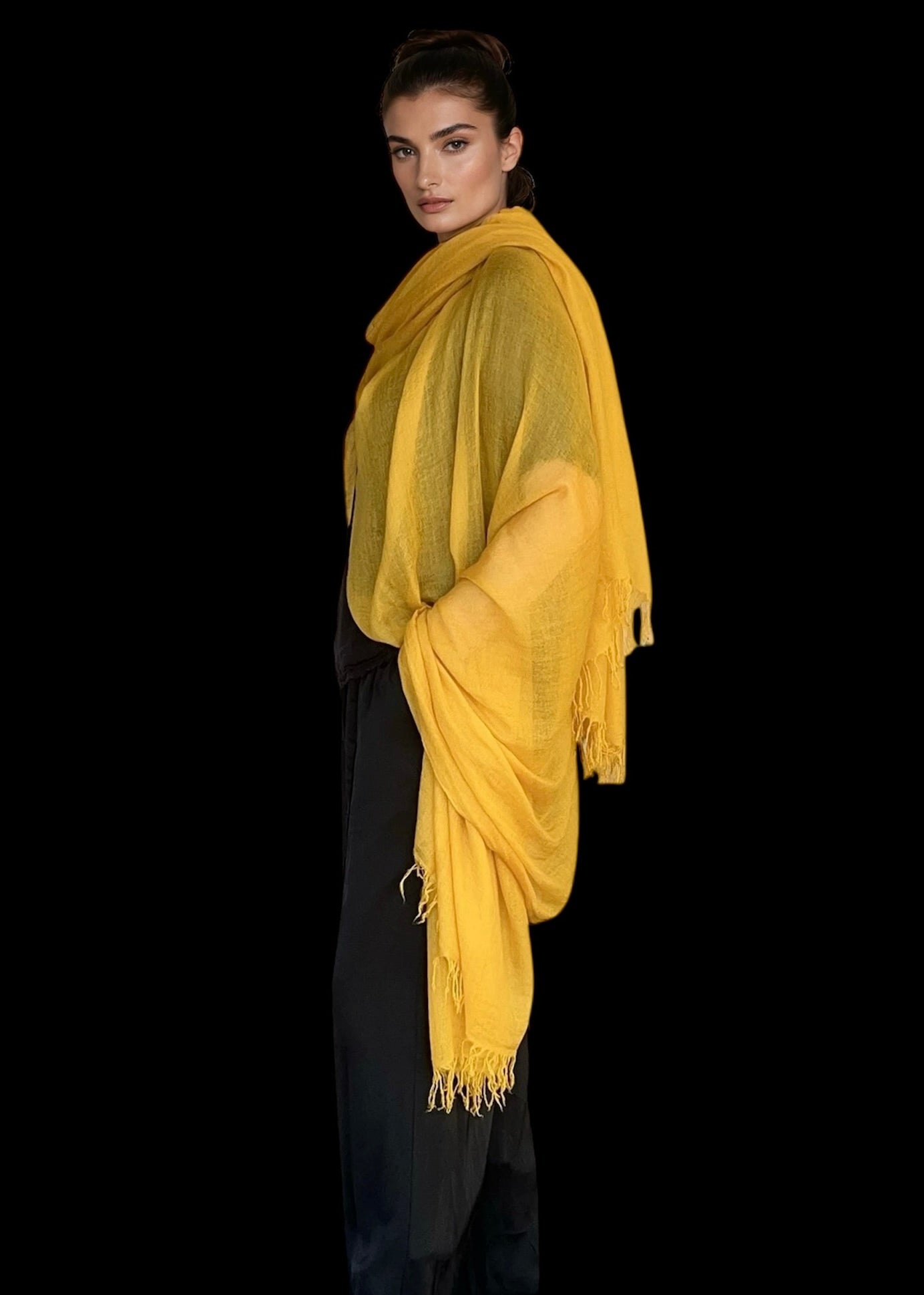 Premium Saffron Handloom Cashmere Wrap - Luxury Designer Scarf
