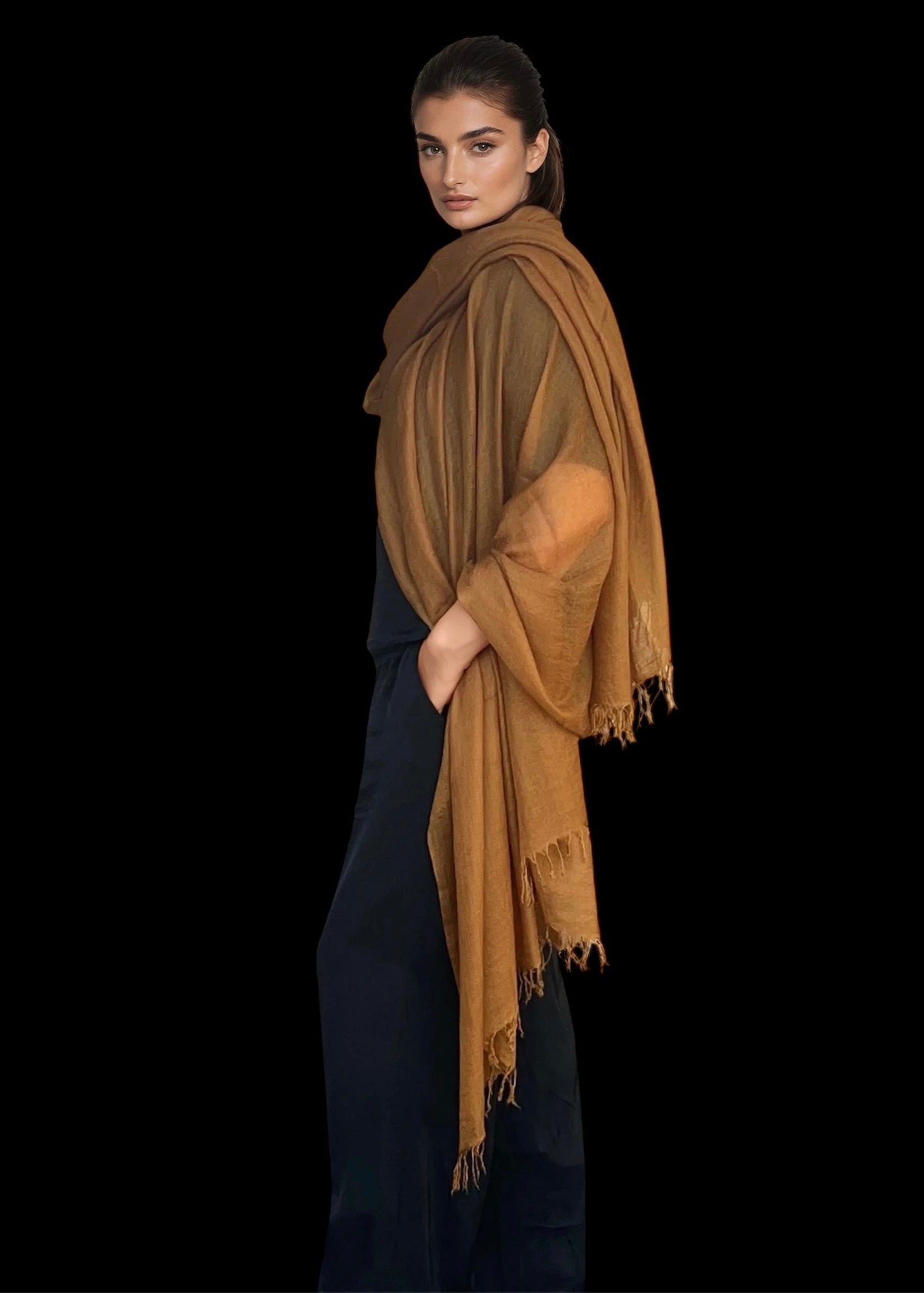 Premium Burnt Bronze Handloom Cashmere Wrap - Luxury Designer Scarf