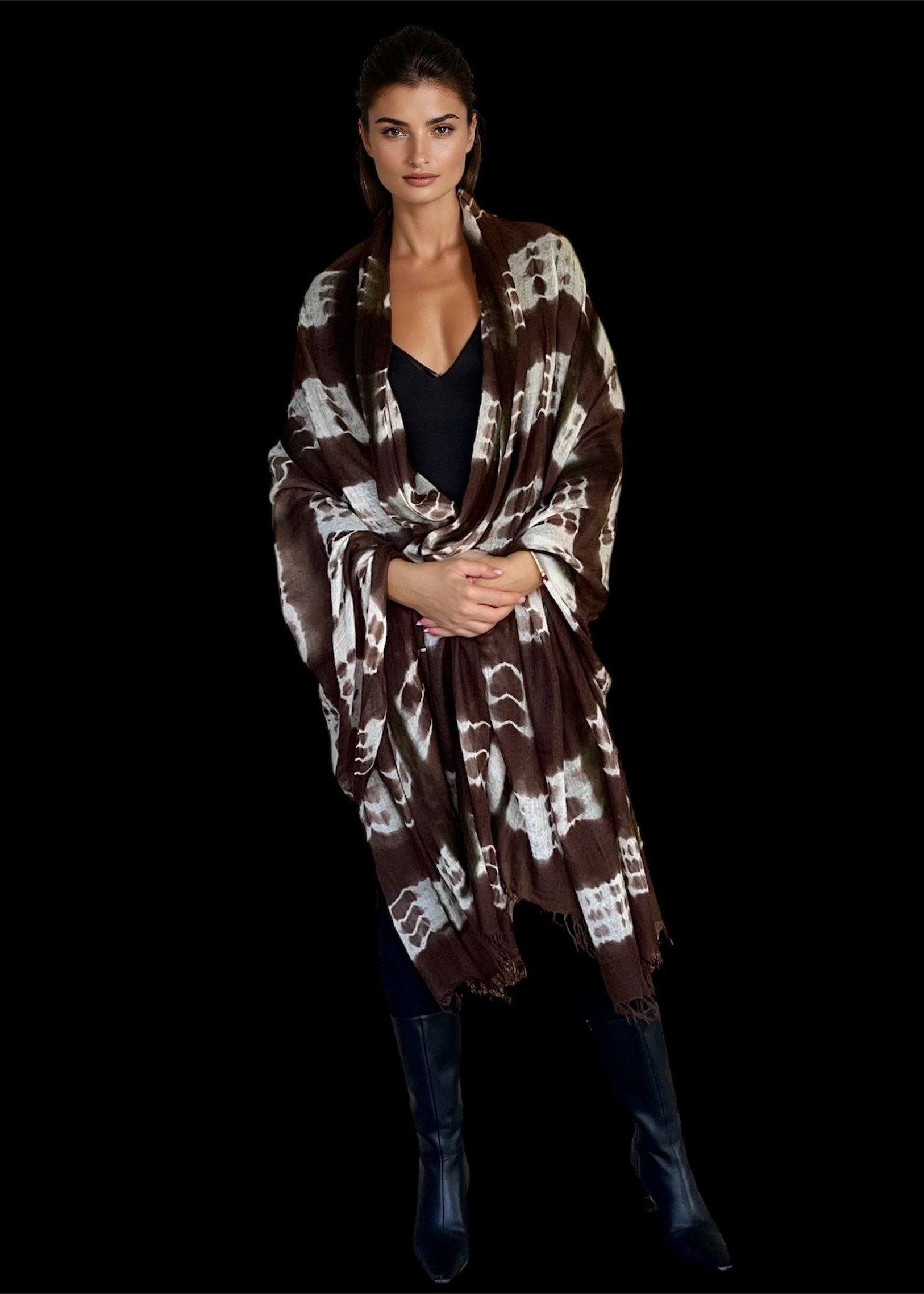 Premium Earth Brown Forest Green Hand Woven Cashmere Wrap - Limited Edition Luxury