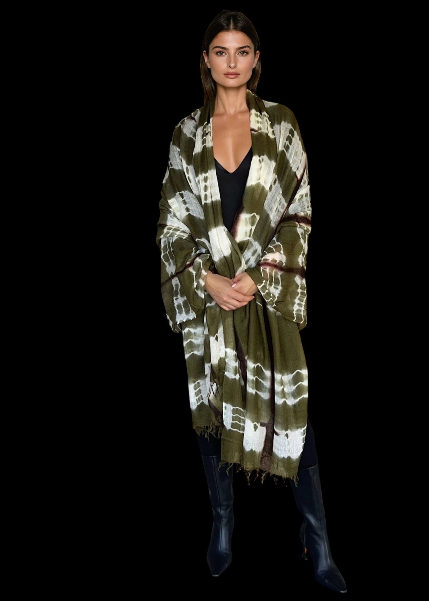 Forest Green, Brown & White Cashmere Wrap | Hand-loomed Luxury Scarf | Limited Edition