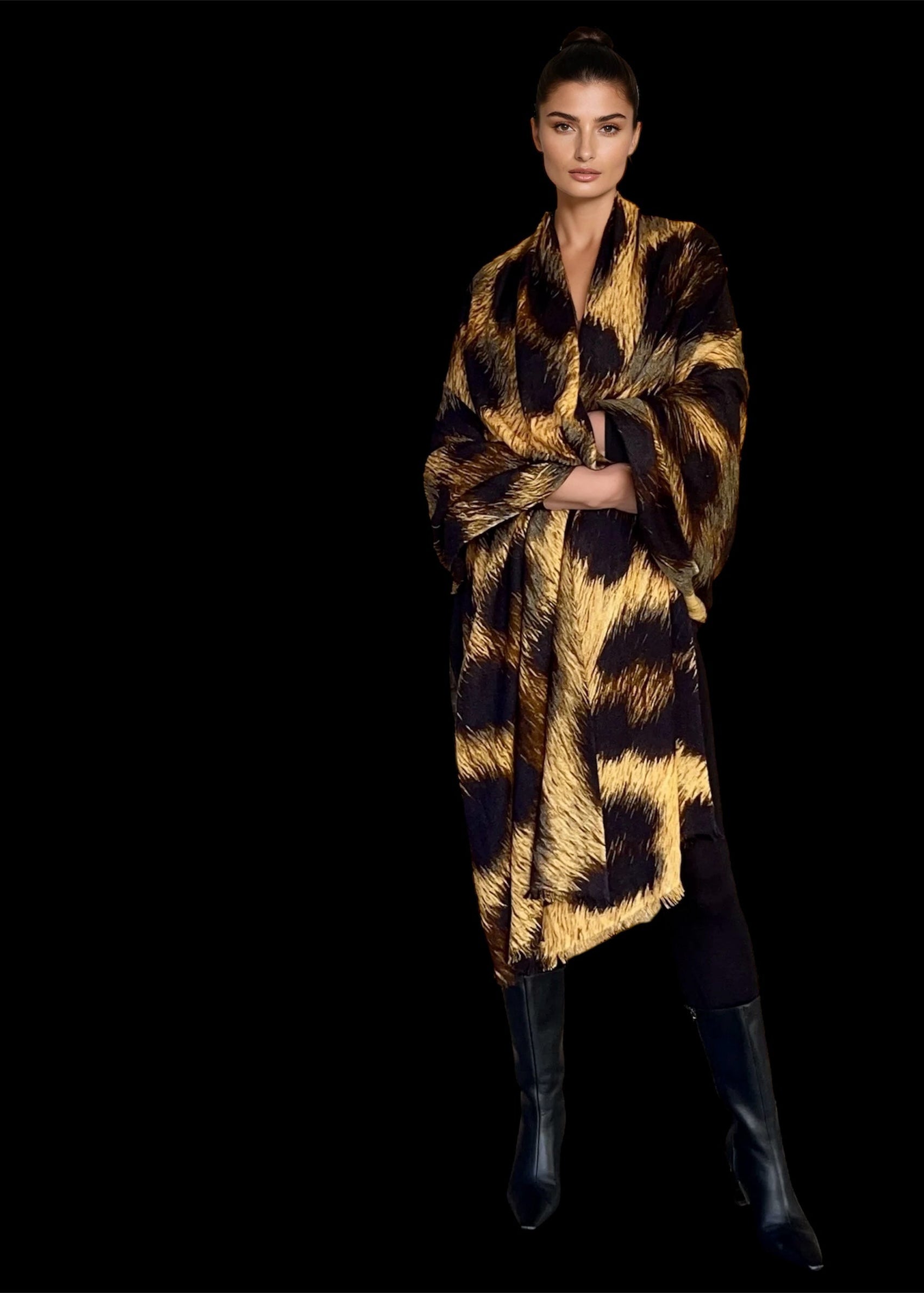 Premium Brown Leopard Travel Wrap - Designer Animal Print Luxury Cashmere