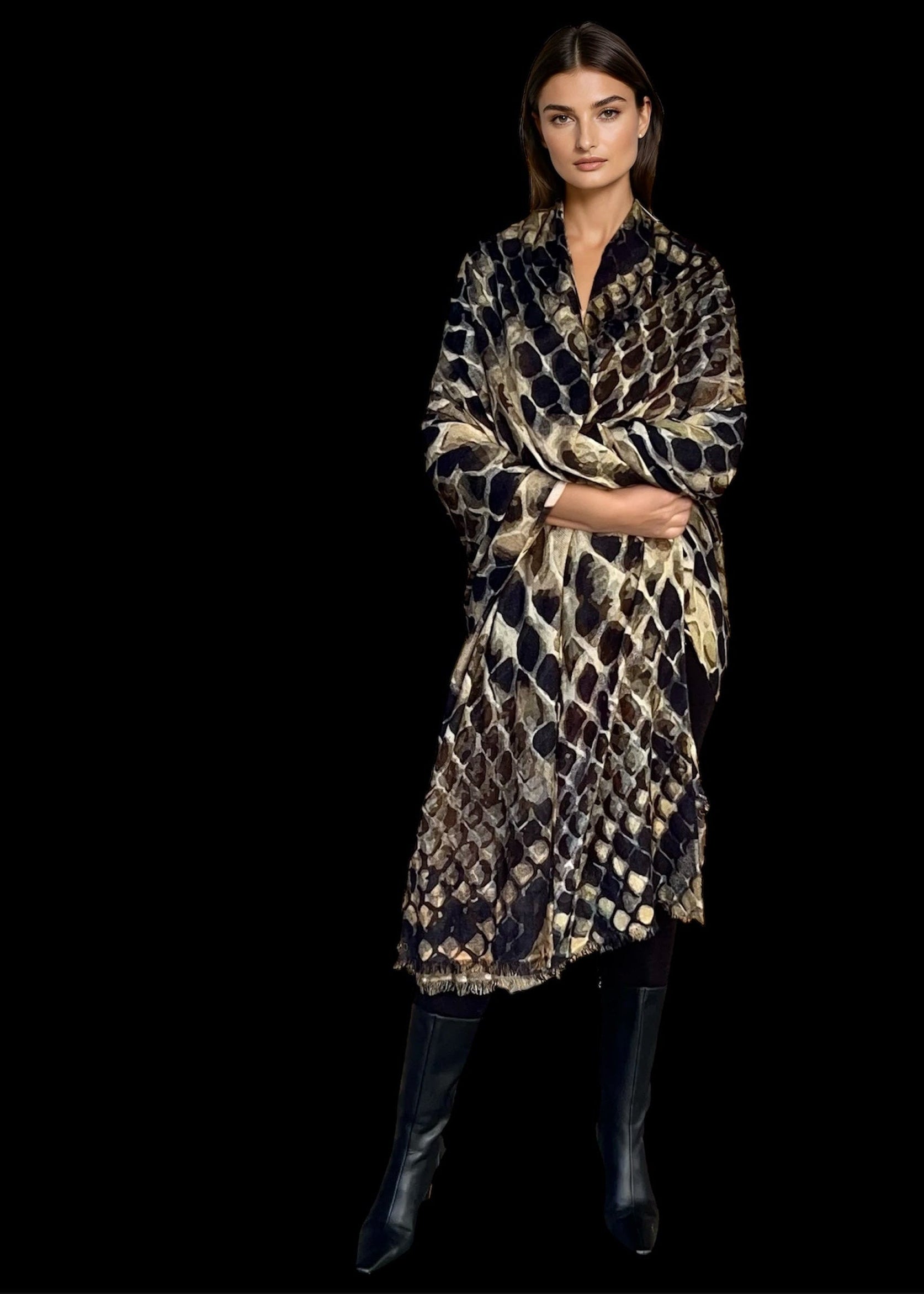 Premium Snake Print Travel Wrap - Designer Animal Print Luxury Cashmere