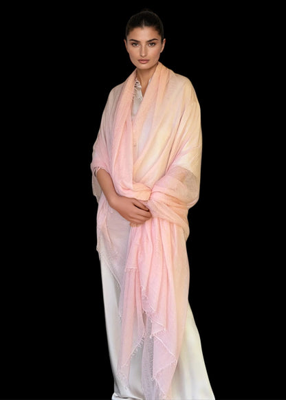 Premium Sunset Blush Cashmere Wrap - Luxury Lightweight Designer Shawl