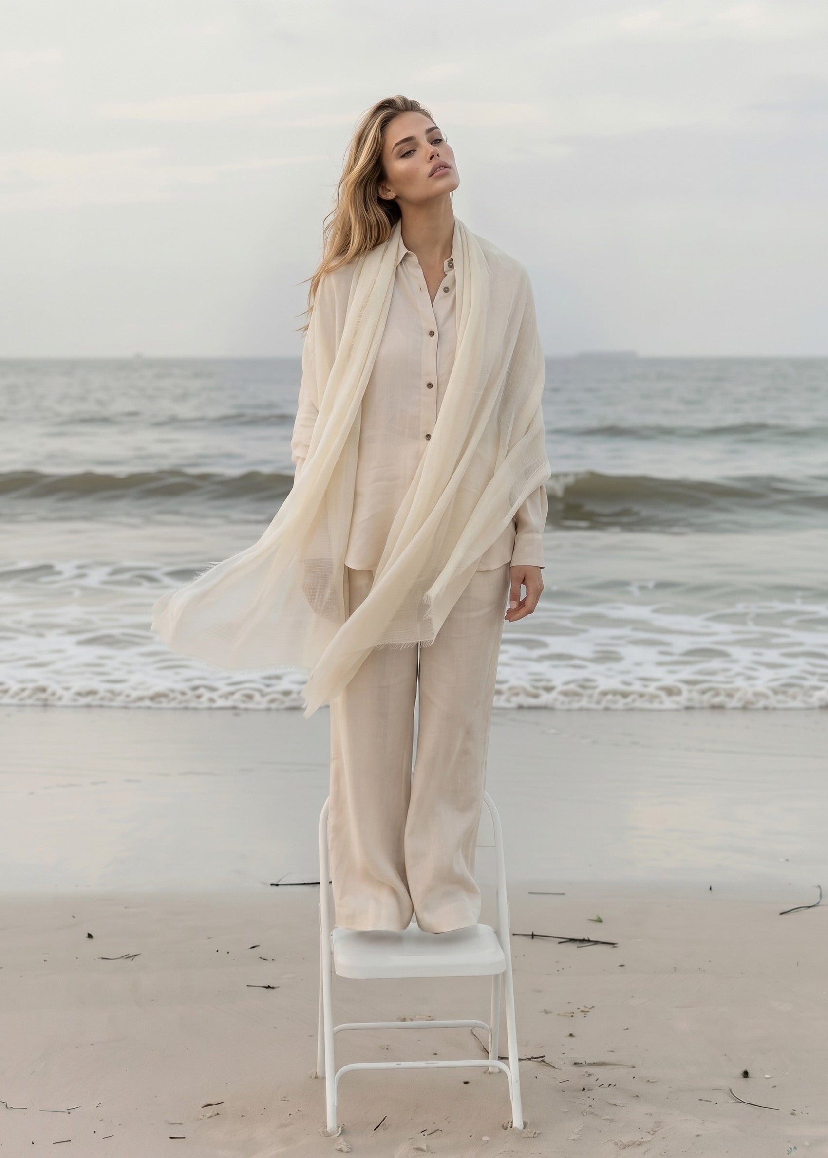 Premium Coconut Milk Cashmere Wrap - Luxury Lightweight Designer Shawl