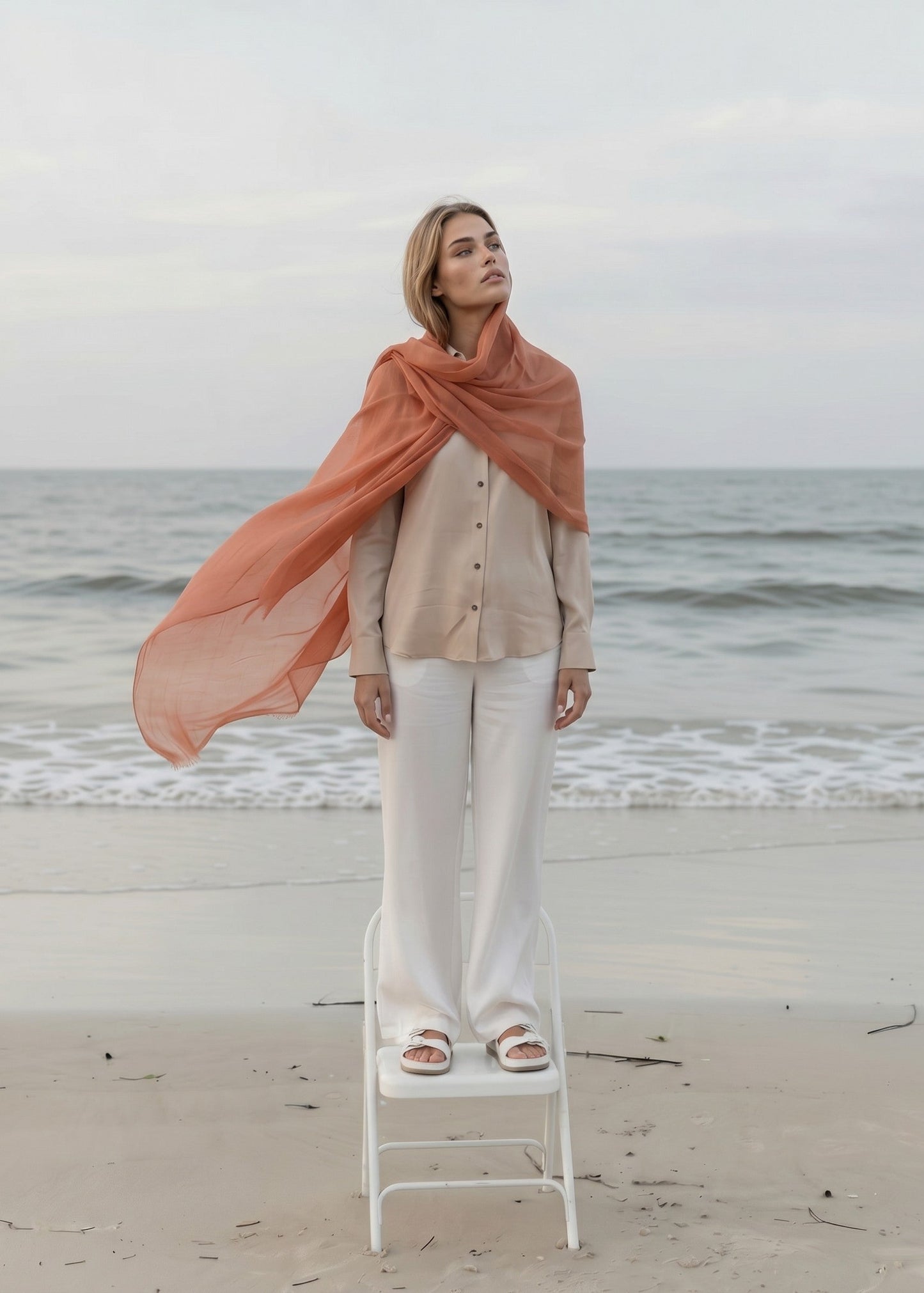 Premium Sunset Bronze Cashmere Wrap - Luxury Lightweight Designer Shawl