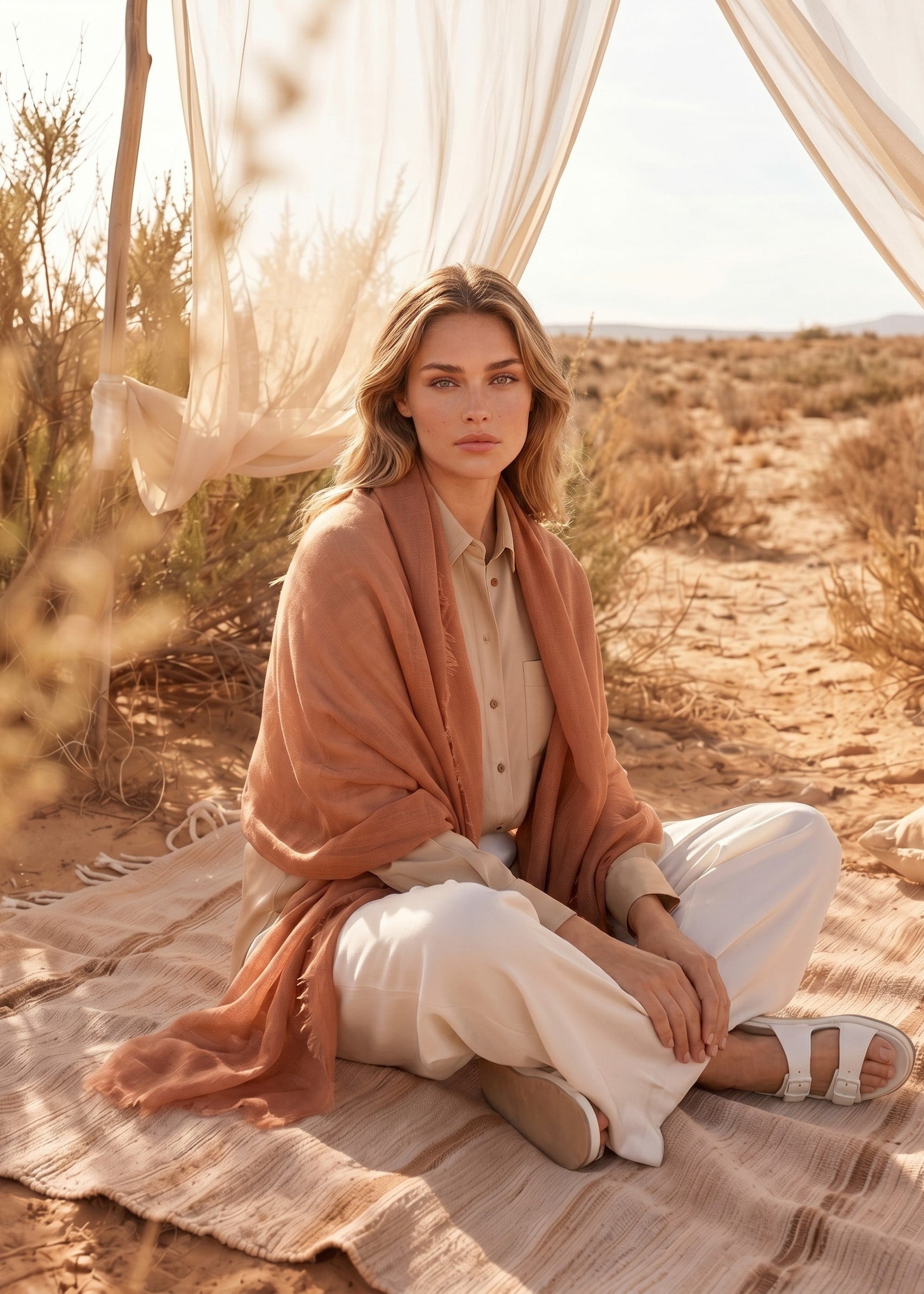Premium Sunset Bronze Cashmere Wrap - Luxury Lightweight Designer Shawl
