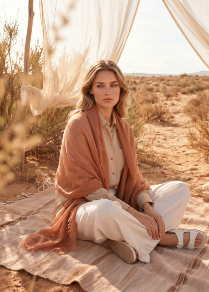 Premium Sunset Bronze Cashmere Wrap - Luxury Lightweight Designer Shawl