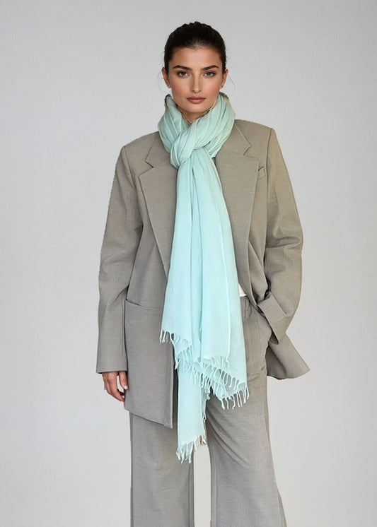 Premium Opal Blue Cashmere Wrap - Handwoven Himalayan Luxury Scarf