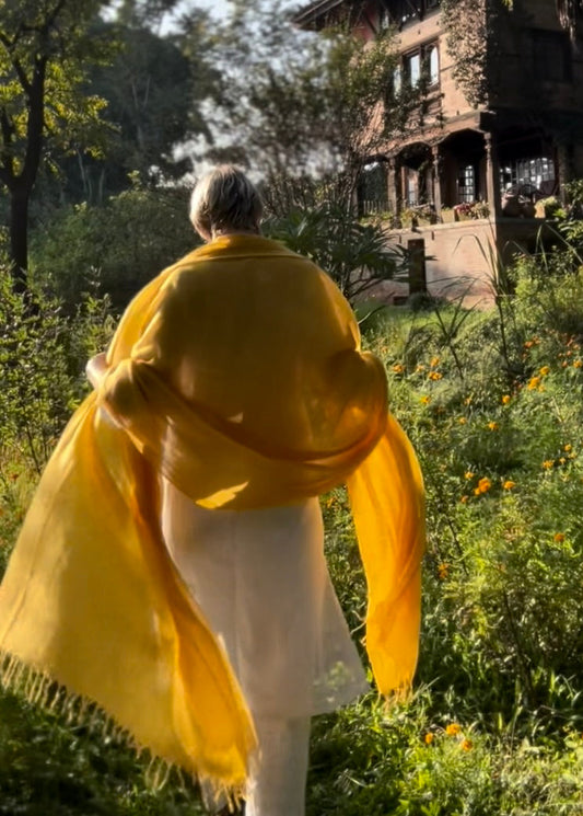 Saffron Handloom Cashmere Wrap - Luxury Scarf | Cashmere Luxe