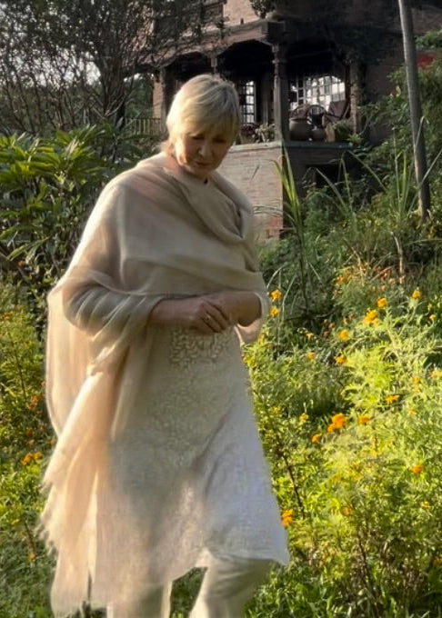 Rice Milk Handloom Cashmere Wrap - Luxury Scarf | Cashmere Luxe