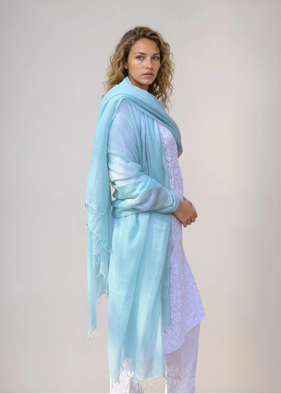 Premium Opal Blue Cashmere Wrap - Handwoven Himalayan Luxury Scarf