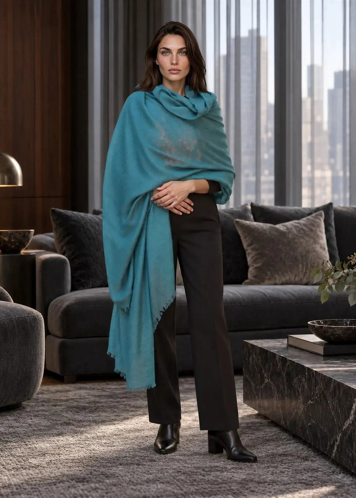 Petrol Teal Cashmere Wrap – Handloom Himalayan Luxury Scarf