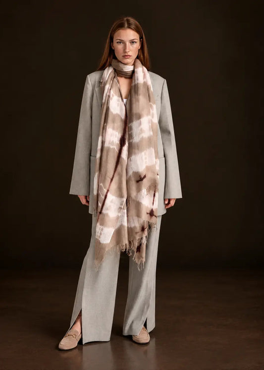 Premium Taupe & Soft Pink Cashmere Wrap – Handwoven Himalayan Limited Edition