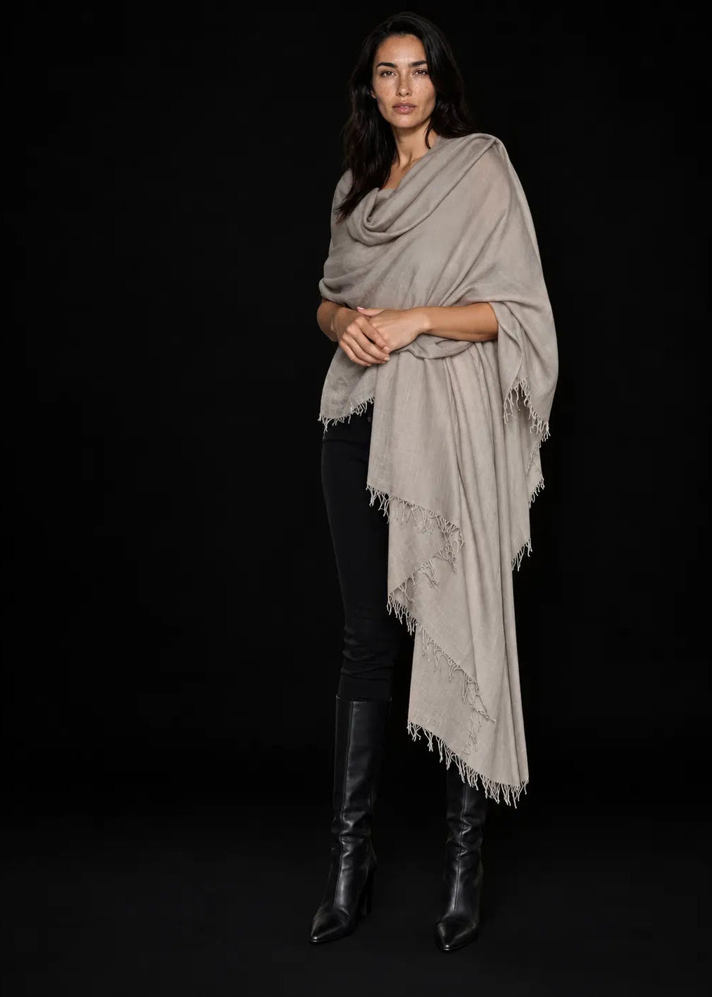 Taupe Cashmere Wrap – Handwoven Himalayan Luxury Shawl