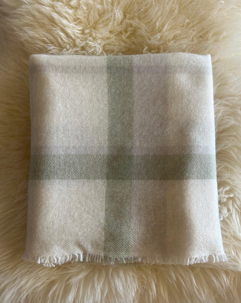 Cashmere Baby Blanket Hand-Woven Plaid Mint - Cashmere Luxe