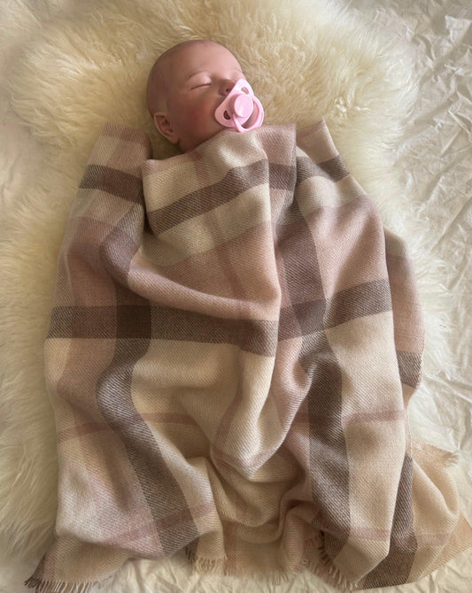 Cashmere Baby Blanket Hand-Woven Plaid Pink - Cashmere Luxe