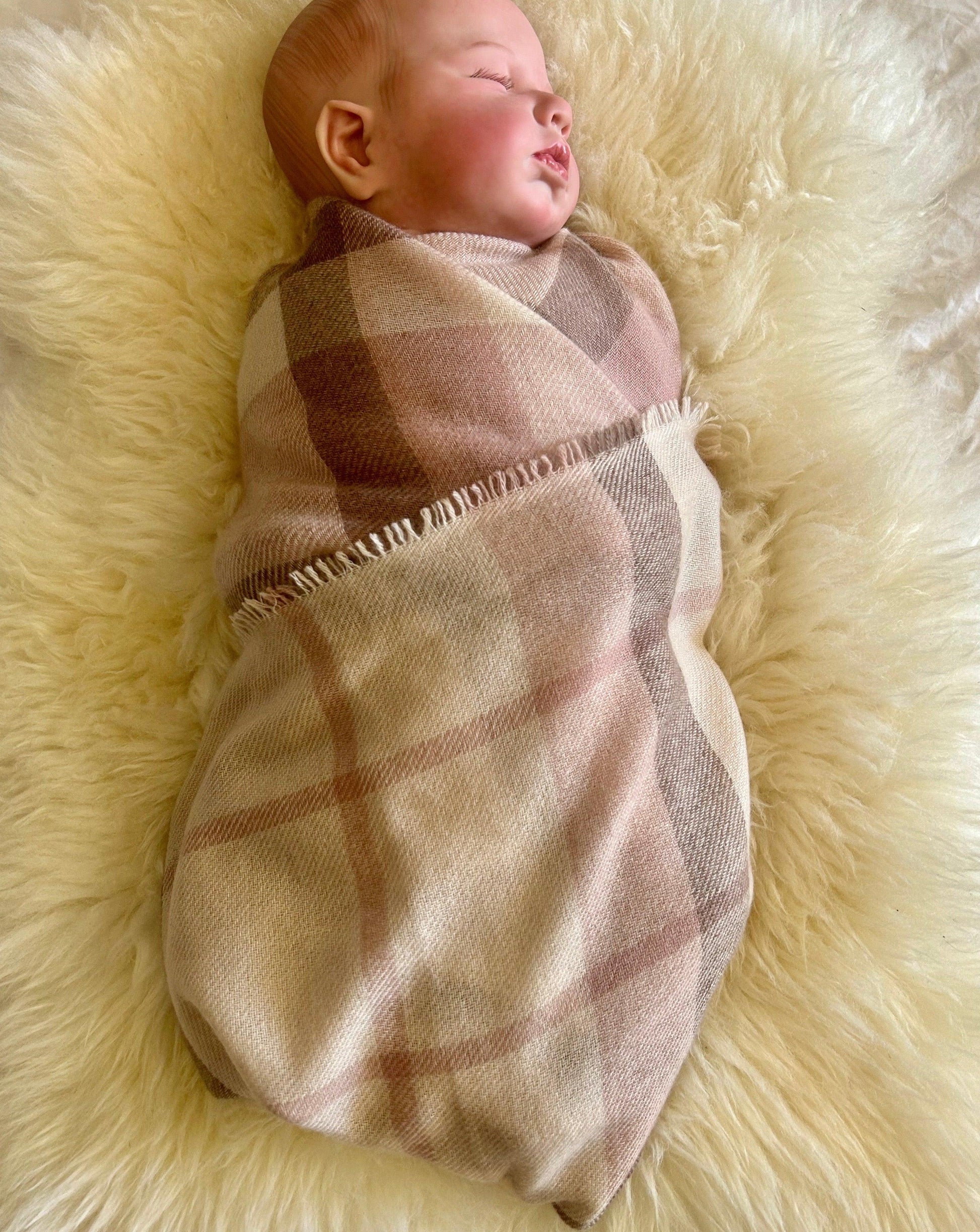 Cashmere Baby Blanket Hand-Woven Plaid Pink - Cashmere Luxe